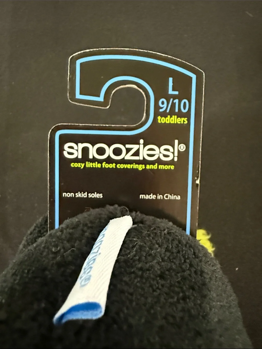 Snoozies! Kids Black Slipper Socks with Lime Green Plush Lining - Toddlers
